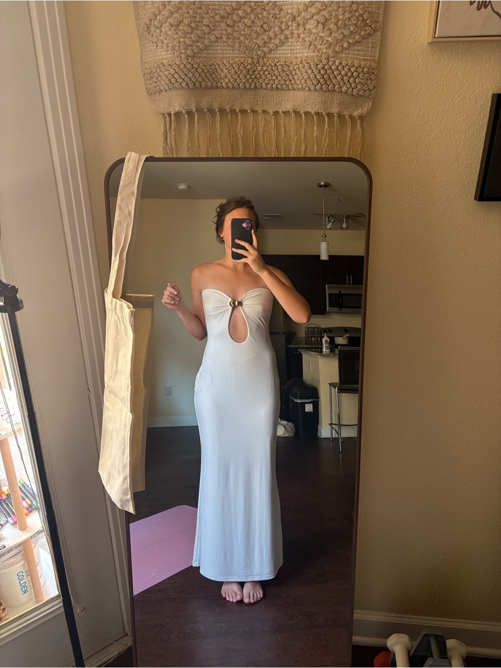 Tiger Mist White Strapless Maxi Dress with Front Keyhole